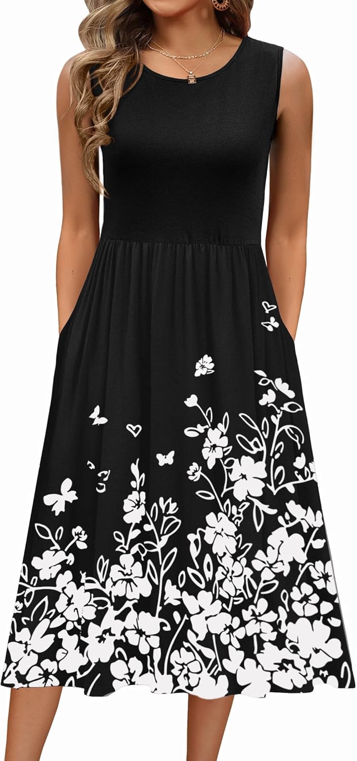 Zeagoo Women's Summer Tank Midi Dress with Pockets for Casual Wear