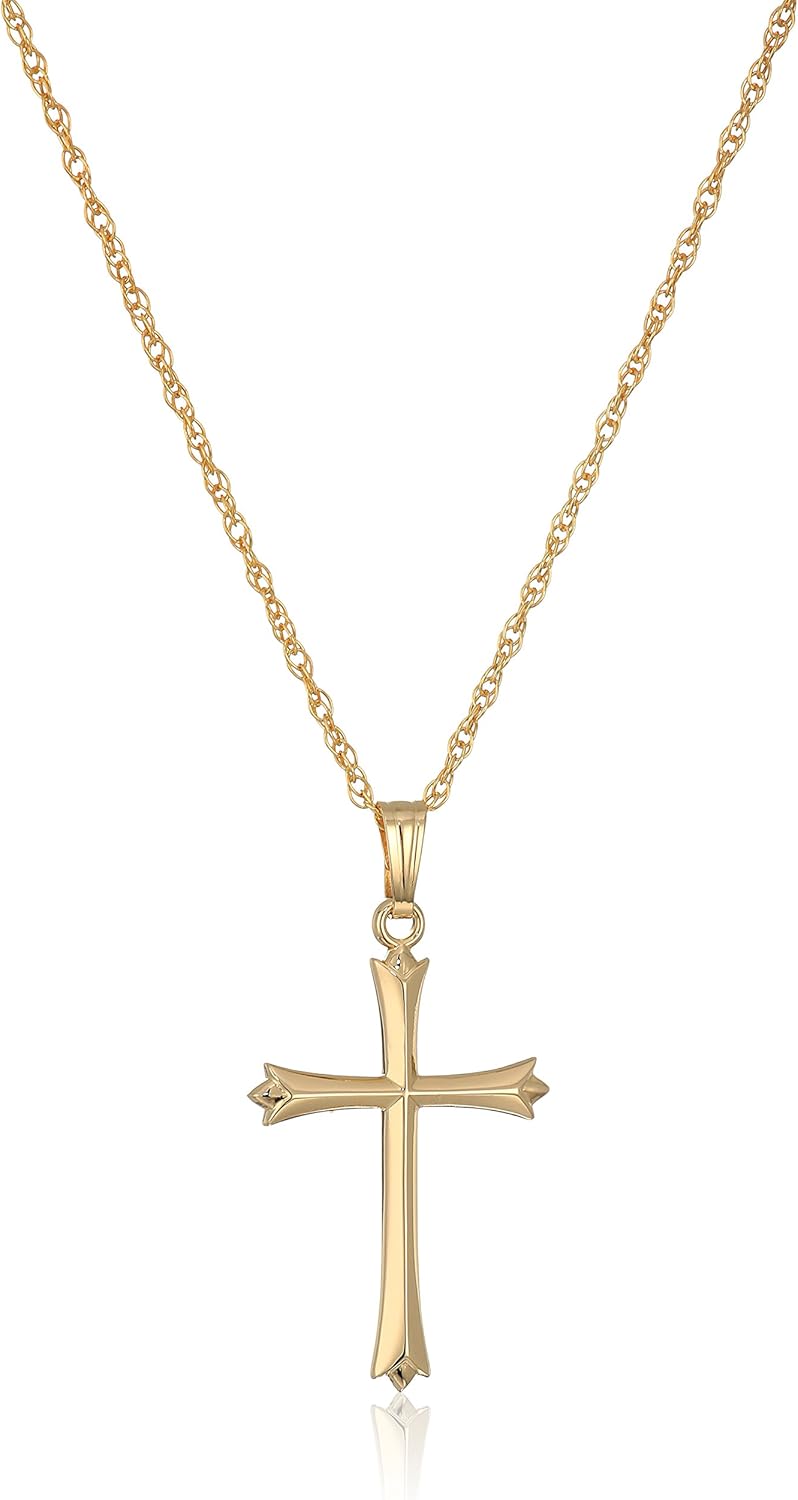 14k Gold Filled Polished Embossed Cross Pendant Necklace 18in