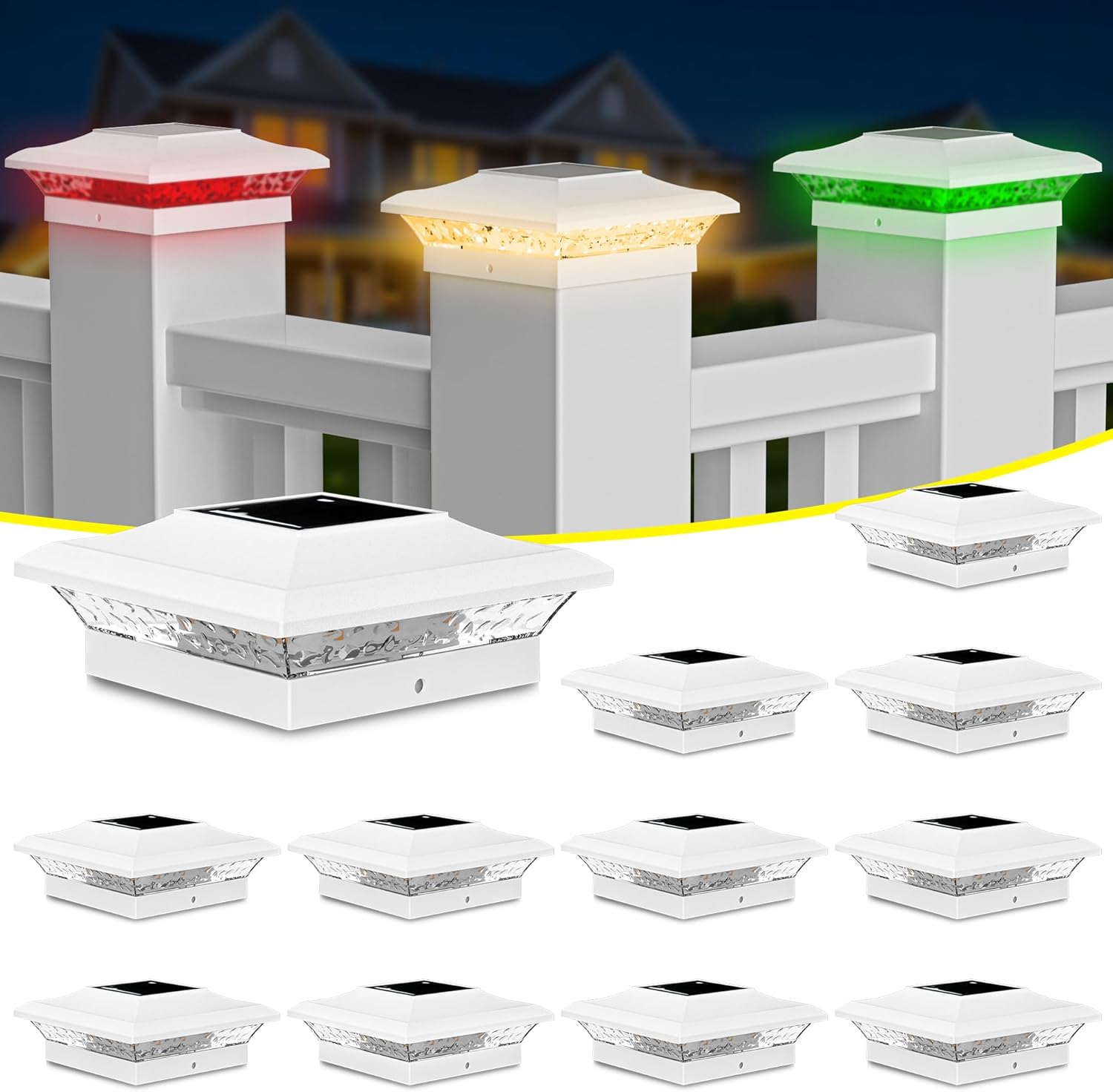 T-SUN Solar Post Cap Lights with Auto-Change Colors for Outdoor