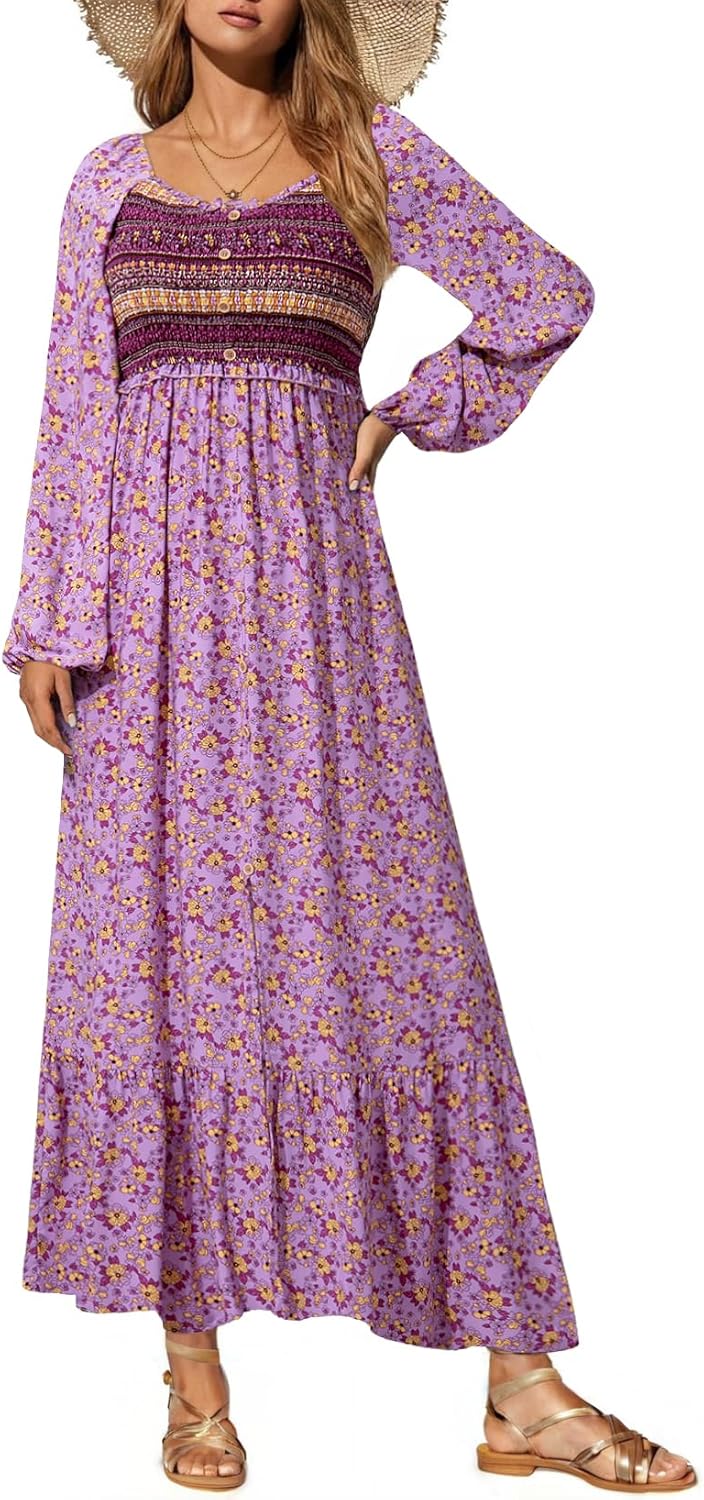 Dokotoo Fall Dresses for Women 2025 Boho Floral Maxi Dress