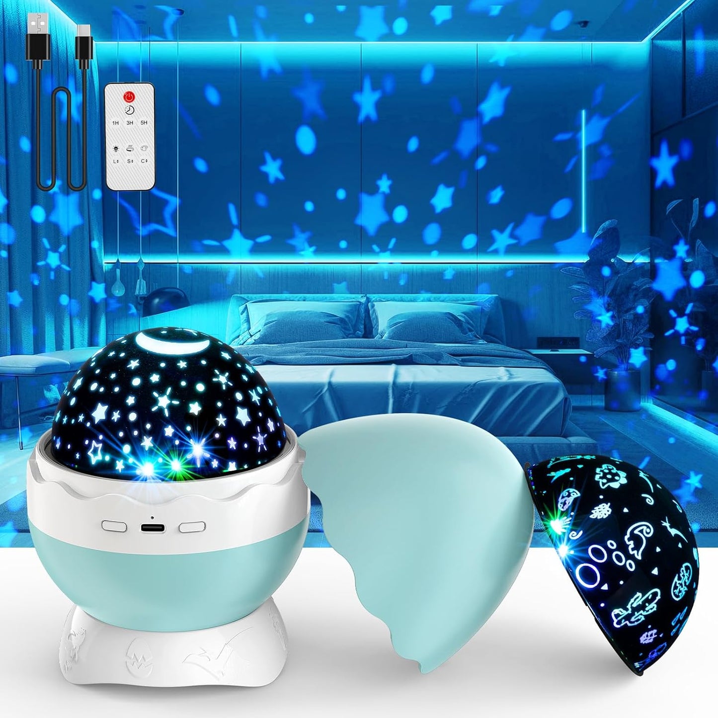 Dino Star Projector Night Light - 2 Themes - 9 Colors - Unique Gift