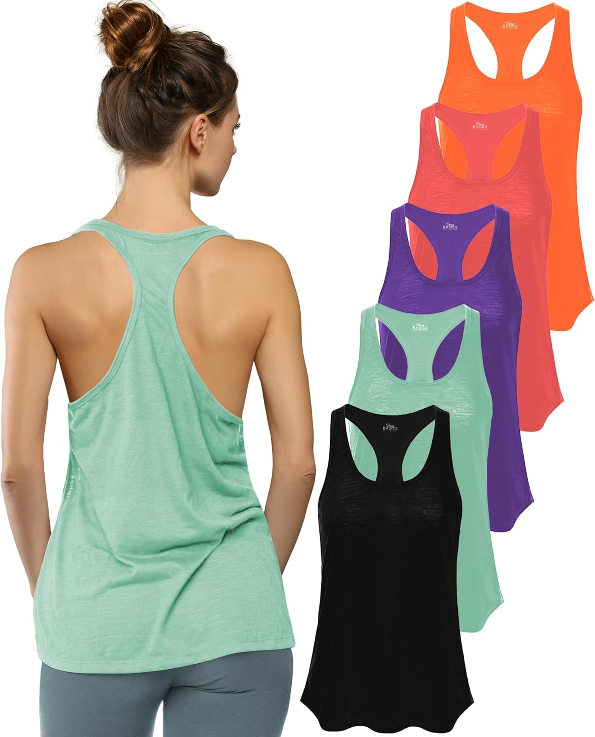 Women's 5 Pack Everyday Flowy Burnout Racer Back Tank Tops
