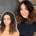 14 in Brown with Blonde Highlight Wavy Bob Wig - Natural Shoulder