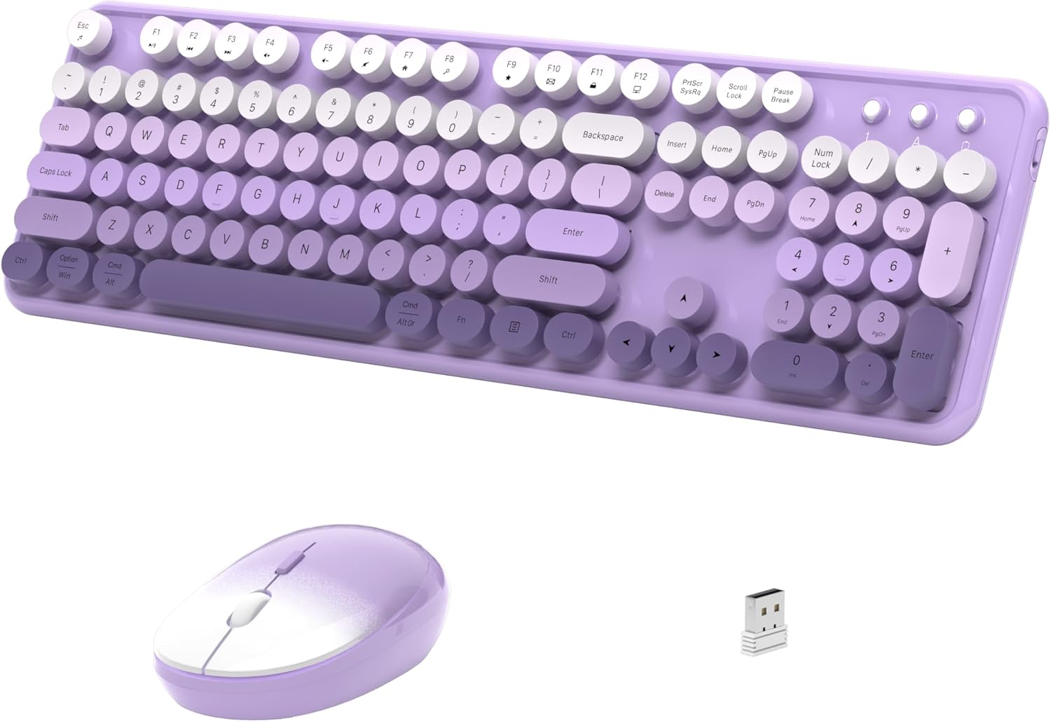 Retro Wireless Keyboard & Mouse Set, Purple Gradient, Links9+