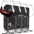 Red Wine Glasses Set of 4 - Hand Blown 23oz Crystal Burgundy Glasses