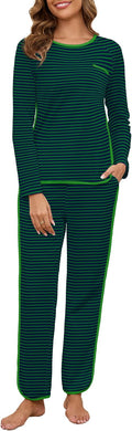 Womens Cotton Pajama Sets Stripe 2 Piece Lounge Set (Style 8Y5Z)