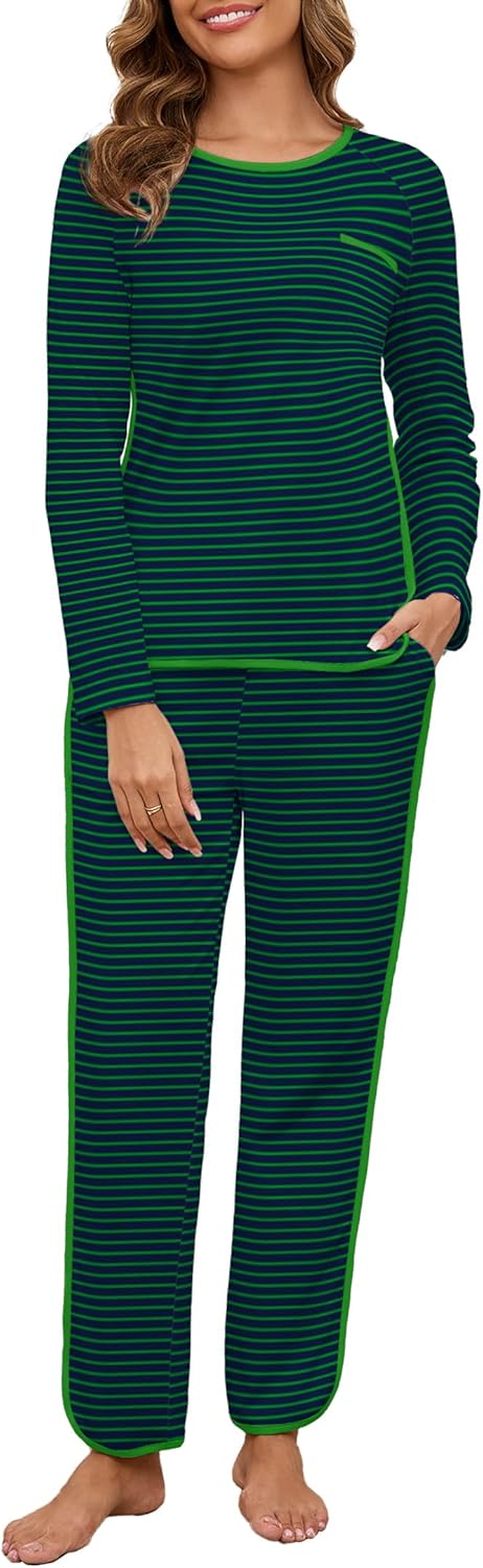 Womens Cotton Pajama Sets Stripe 2 Piece Lounge Set for Comfort
