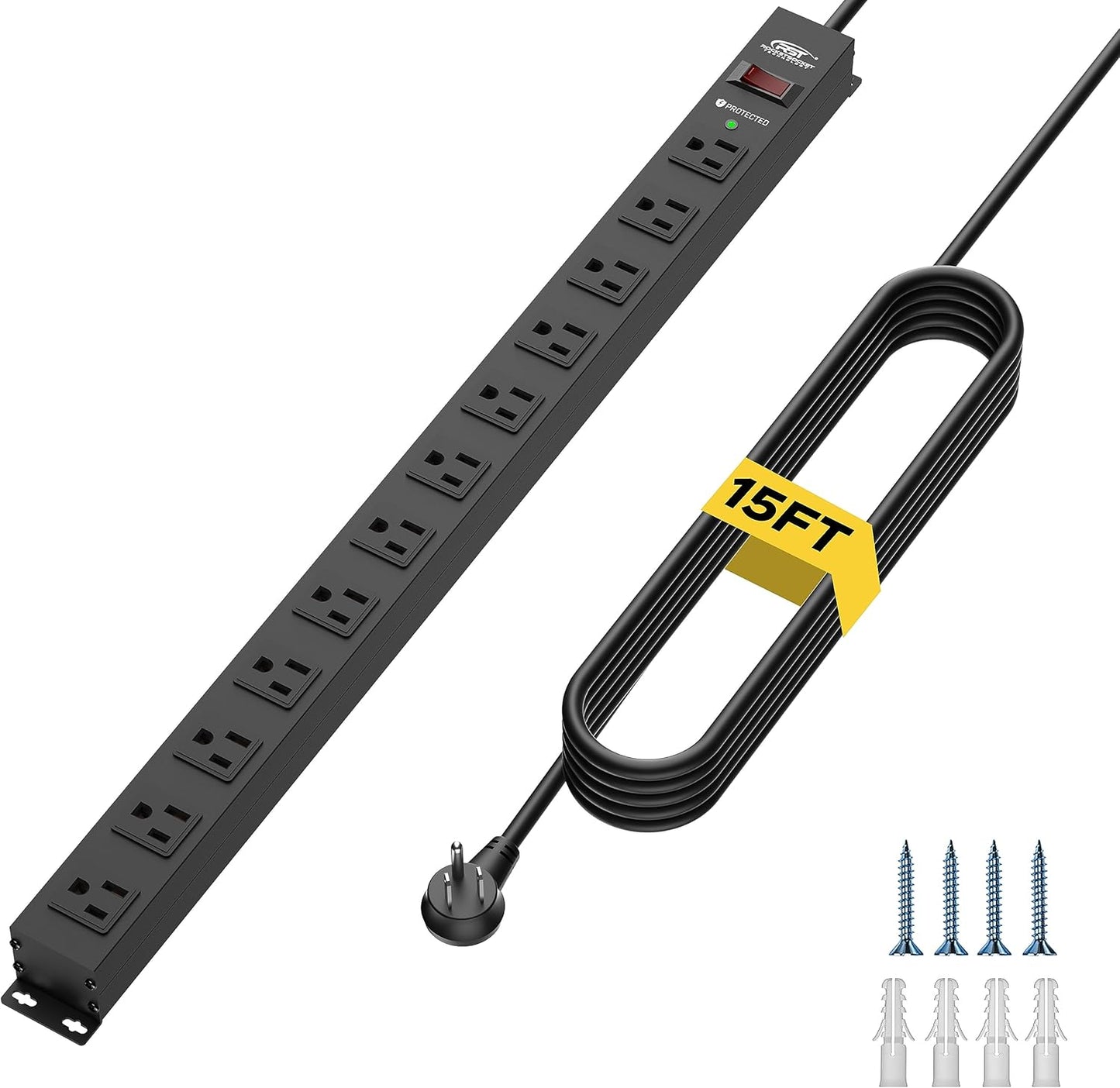 CRST 12-Outlet Long Power Strip with 15FT Cord for Safety