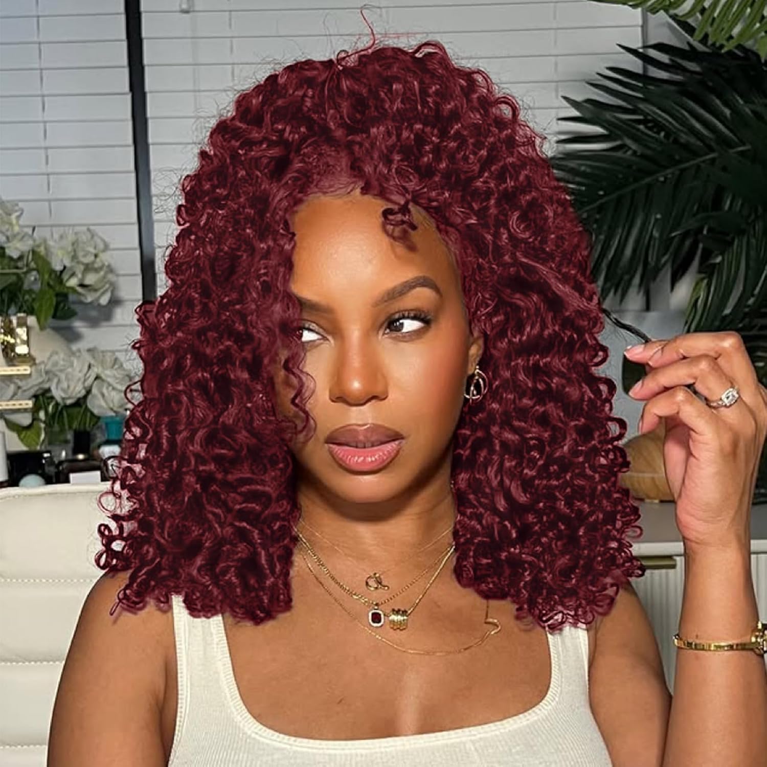 99J Burgundy Short Bob Wigs for Women - Deep Curly 16 Inch