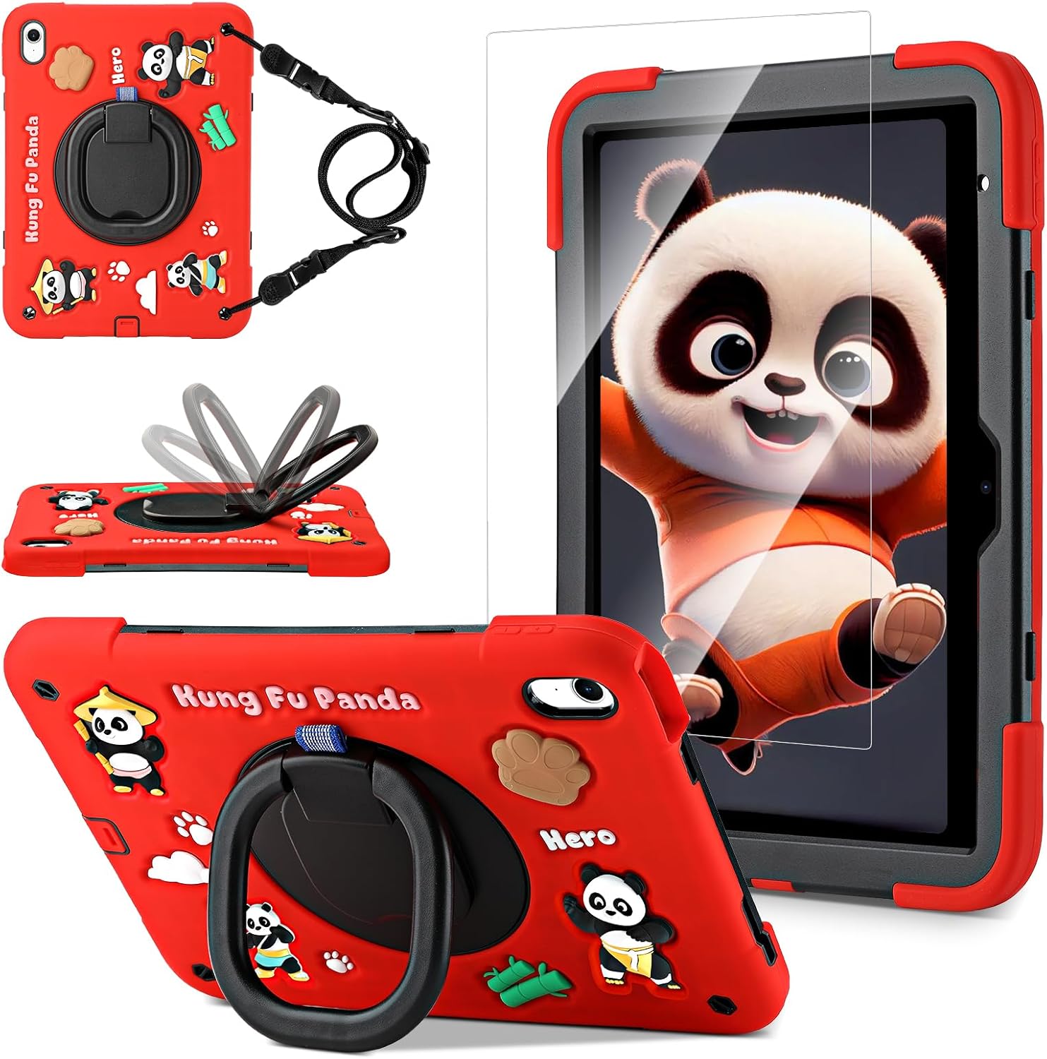 3D Panda Warrior Case for iPad 11th and 10th Generation Kids