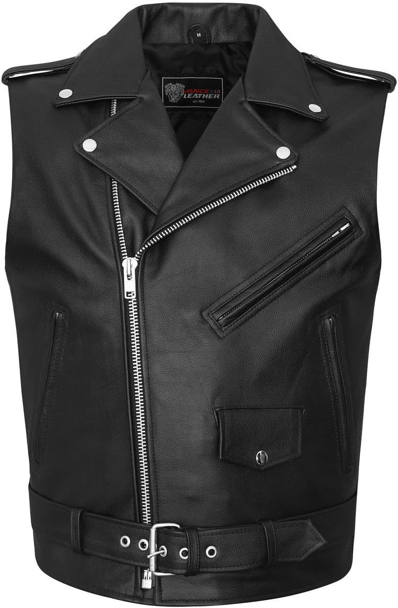 Mens Leather Motorcycle Vest with CCW Pocket for Riders