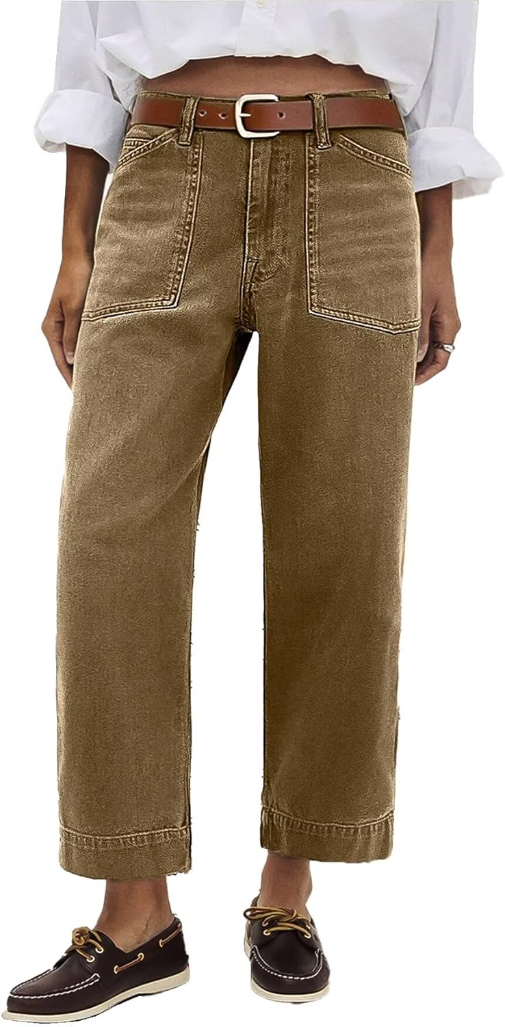 Flamingals Straight Wide Leg Jeans for Women with Pockets