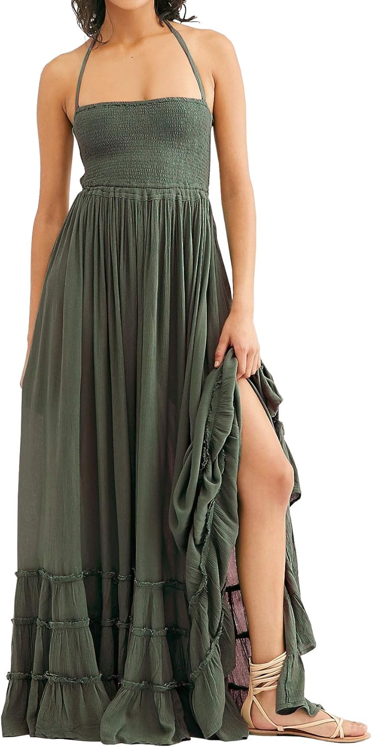 R.Vivimos Womens Summer Boho Backless Long Dresses for Fun