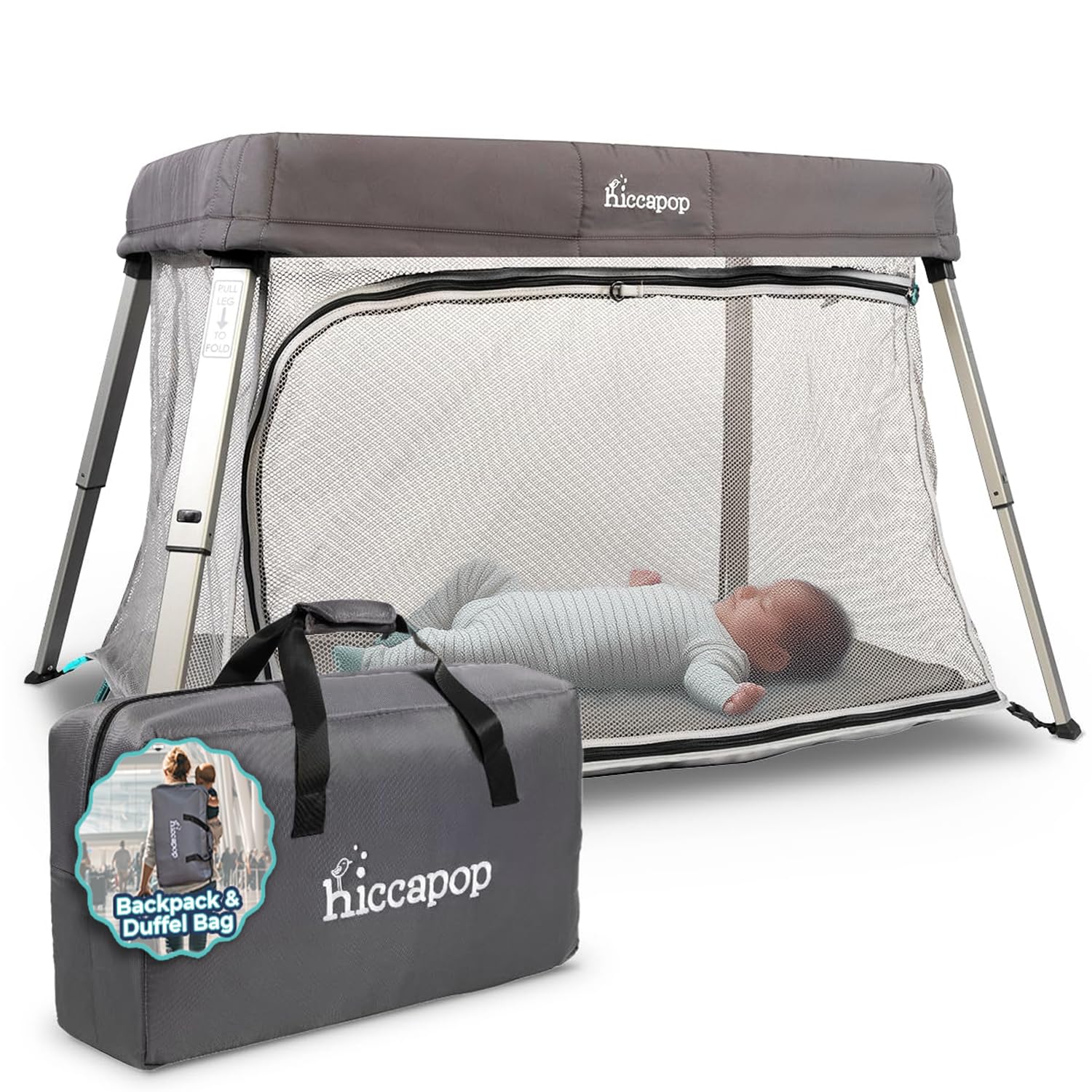 Hiccapop TravelPod Portable Crib for Baby - Lightweight & Safe