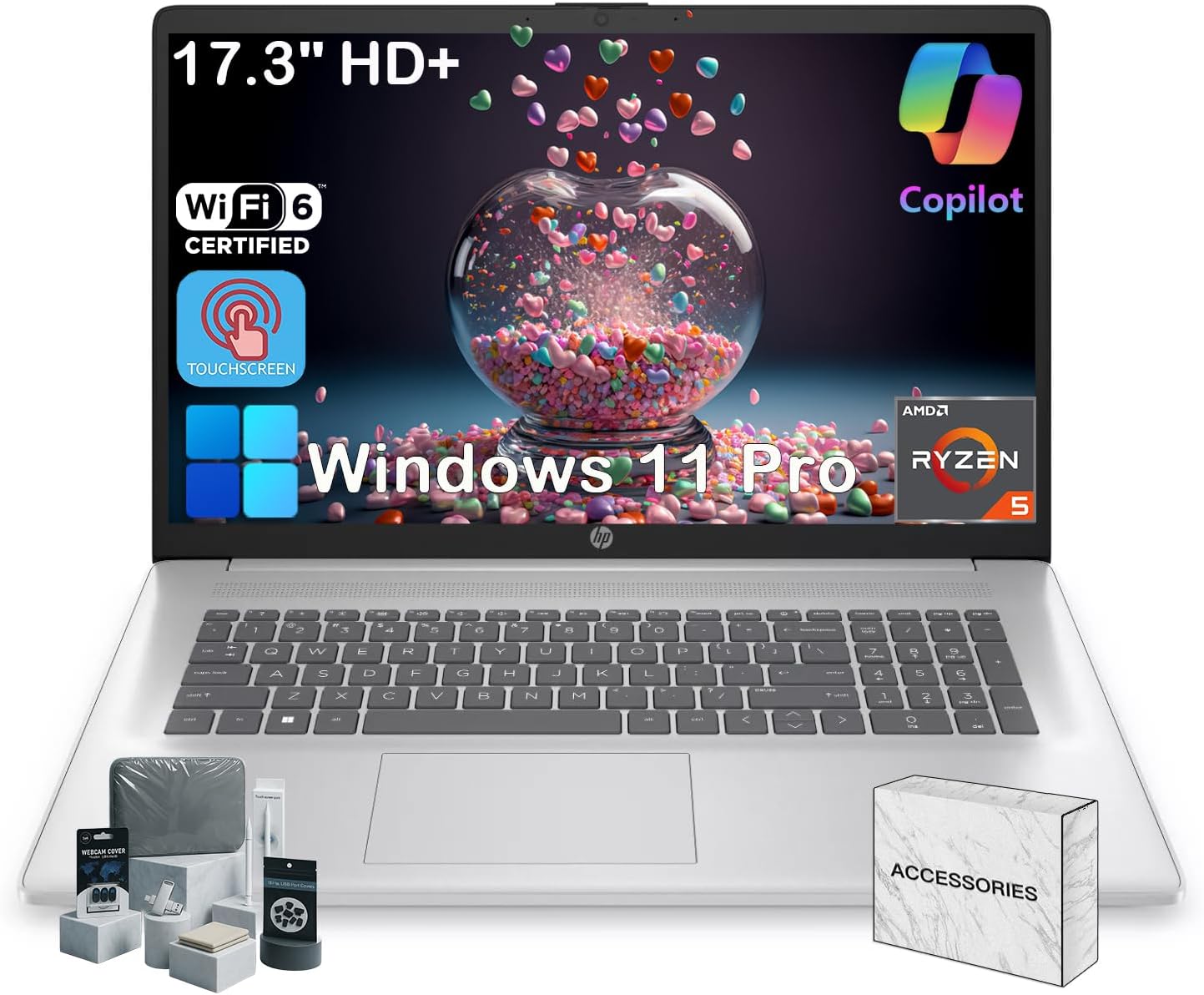 HP 2025 New 17 Touchscreen Laptop with Ryzen 5 for Business