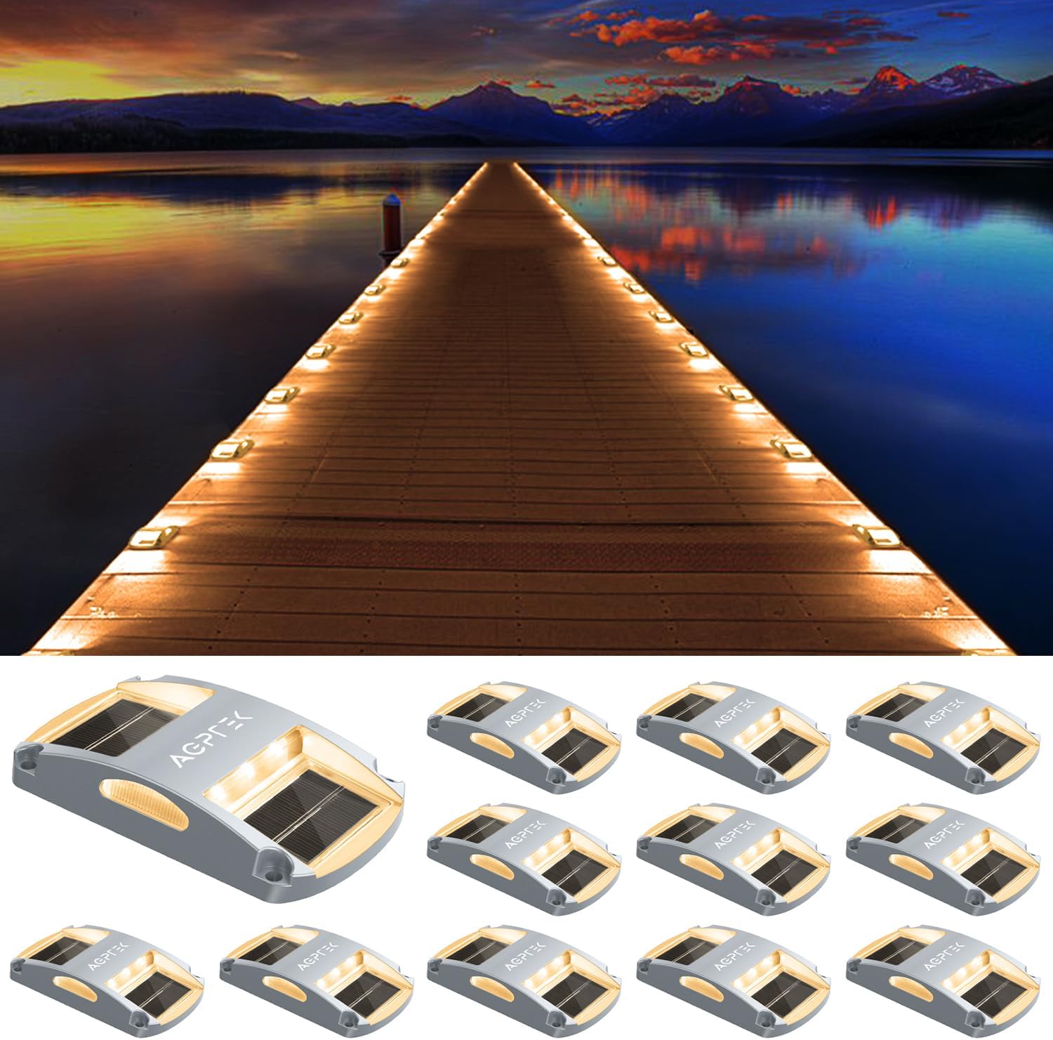 AGPTEK Solar Driveway Lights - 12 Pack Outdoor LED Markers