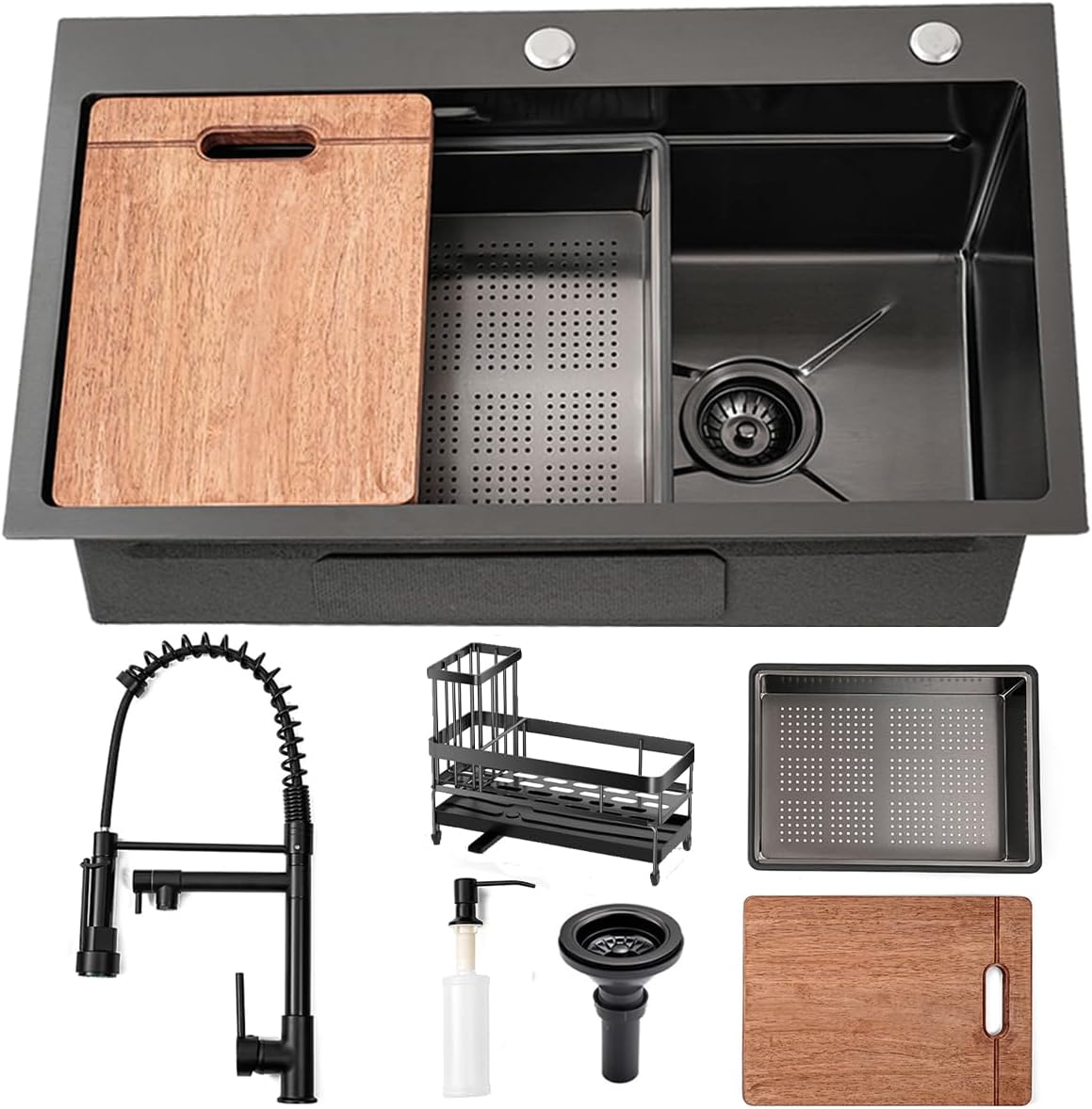 Gunmetal Black Kitchen Sink 30 Inch Modern Stainless Steel Workstation