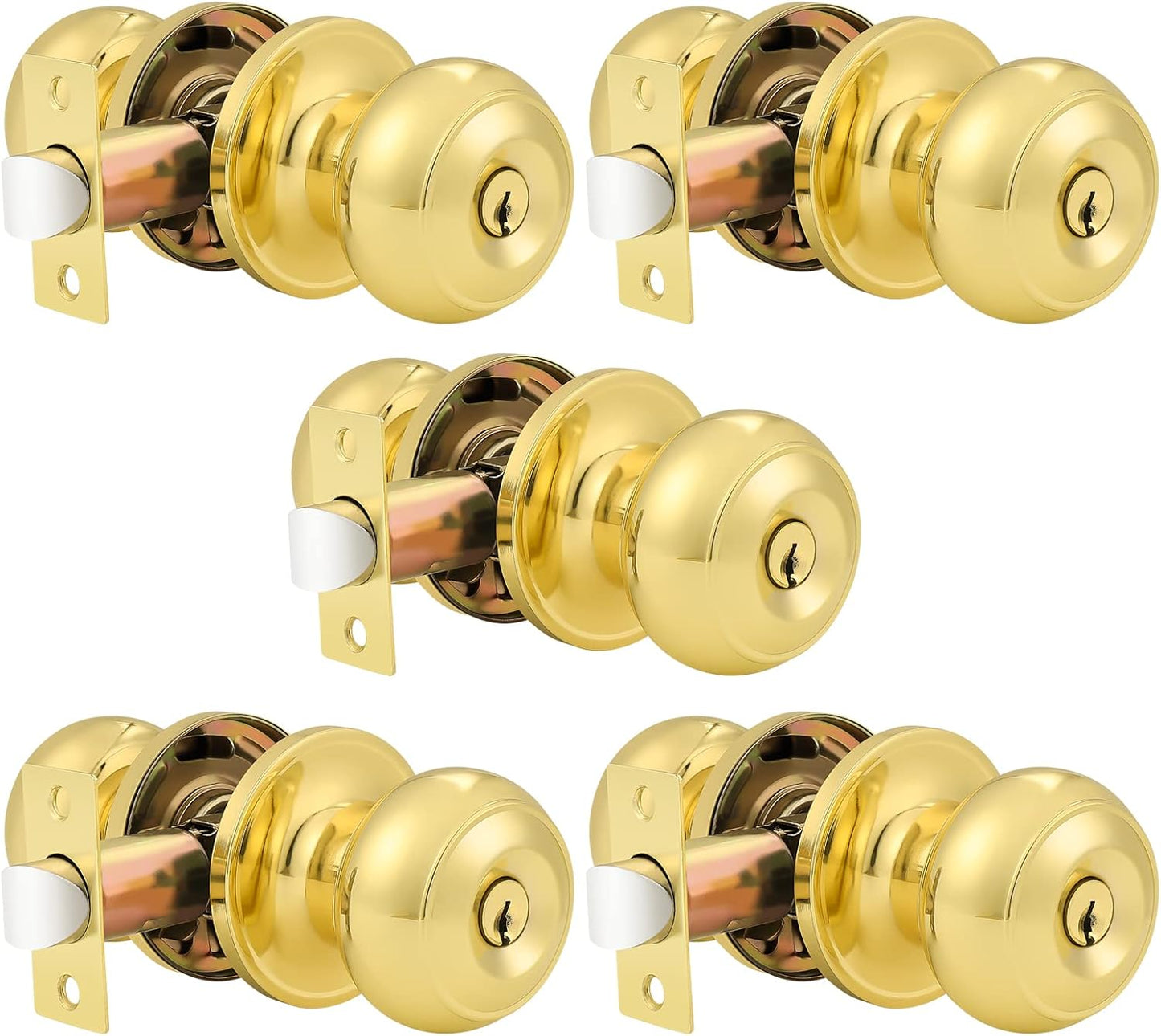 Probrico Entrance Door Knobs Keyed Alike Lockset Polished Brass