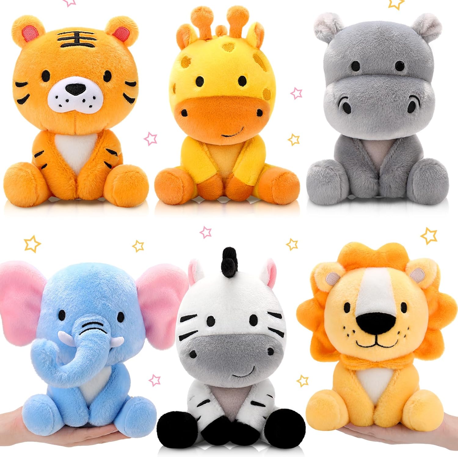 6 Pcs Small Stuffed Safari Animals for Baby Shower Fun