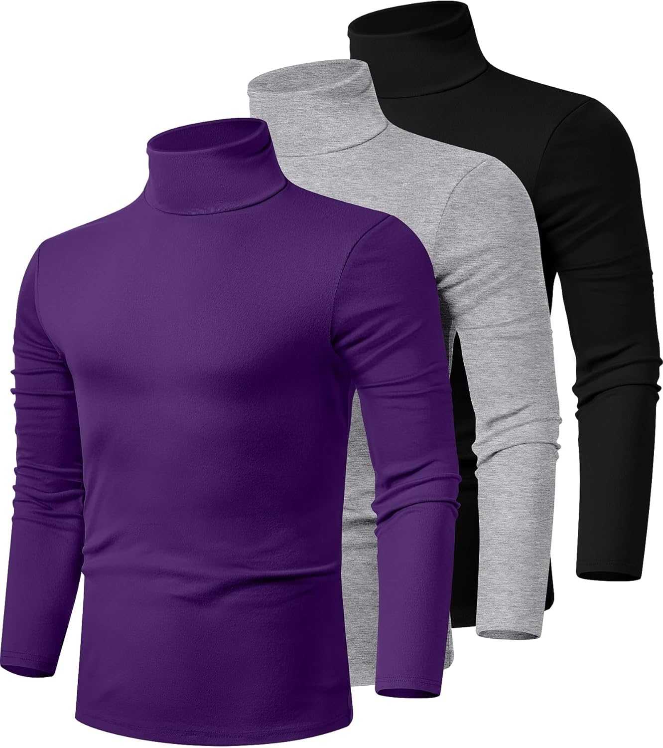 Men's Turtleneck Shirts 3 Pack - Comfortable Cotton Pullover
