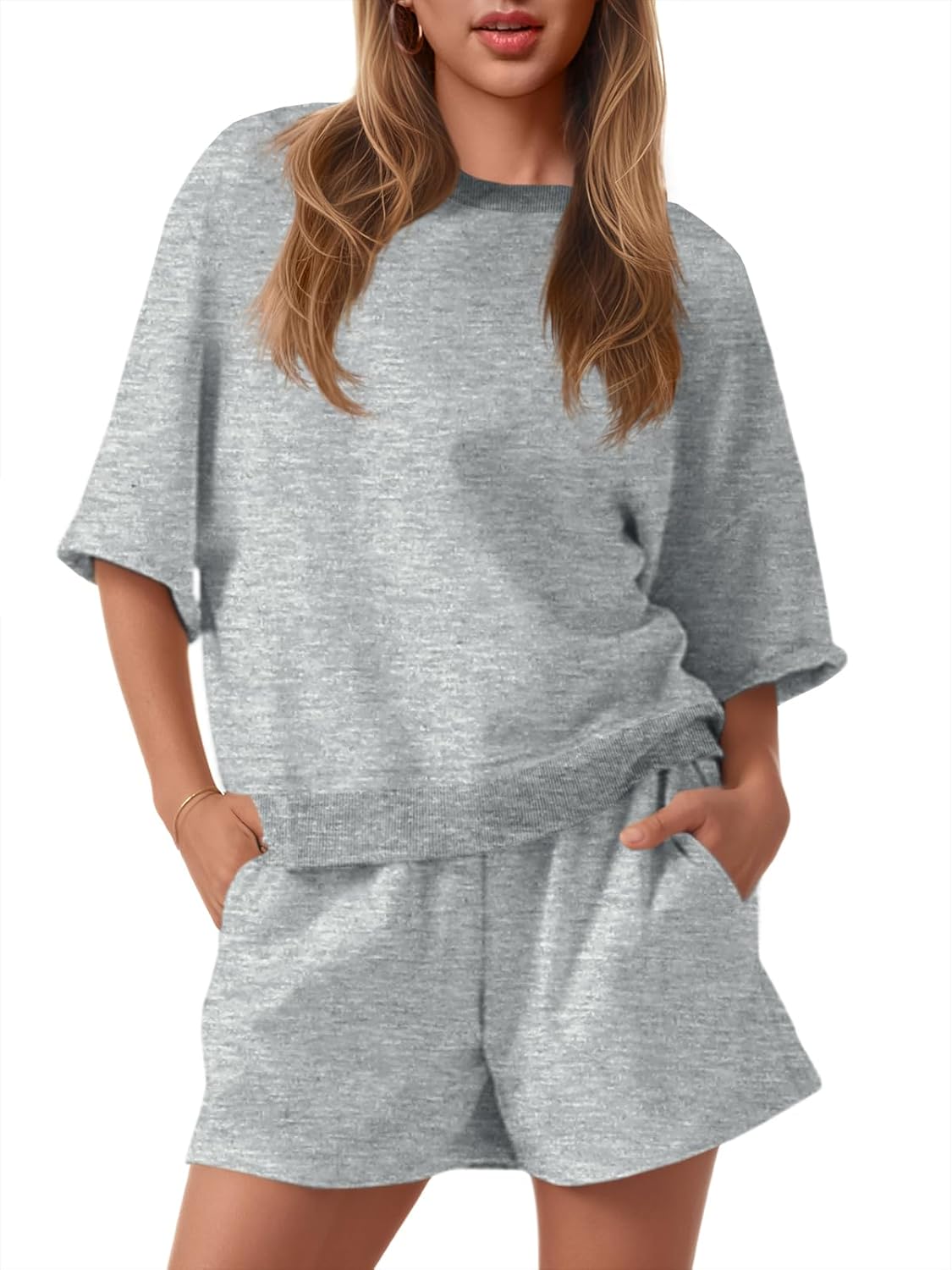 Fisoew Womens 2 Piece Outfits Casual Oversized Cropped Set