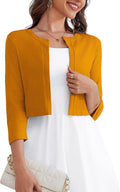 OmicGot Women's 3/4 Sleeve Open Front Cropped Cardigan Sweater
