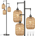 Boho Rattan Tree 3 Light Floor Lamp for Living Room and Bedroom