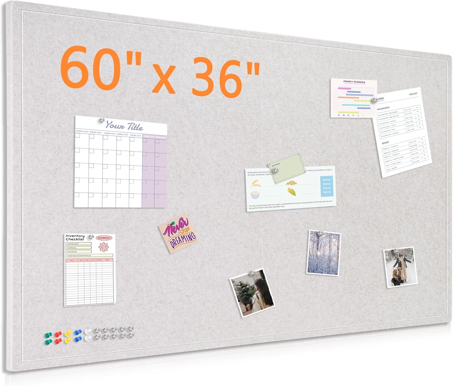 DOLLAR BOSS Large Bulletin Board 60in x 36in for Home Office