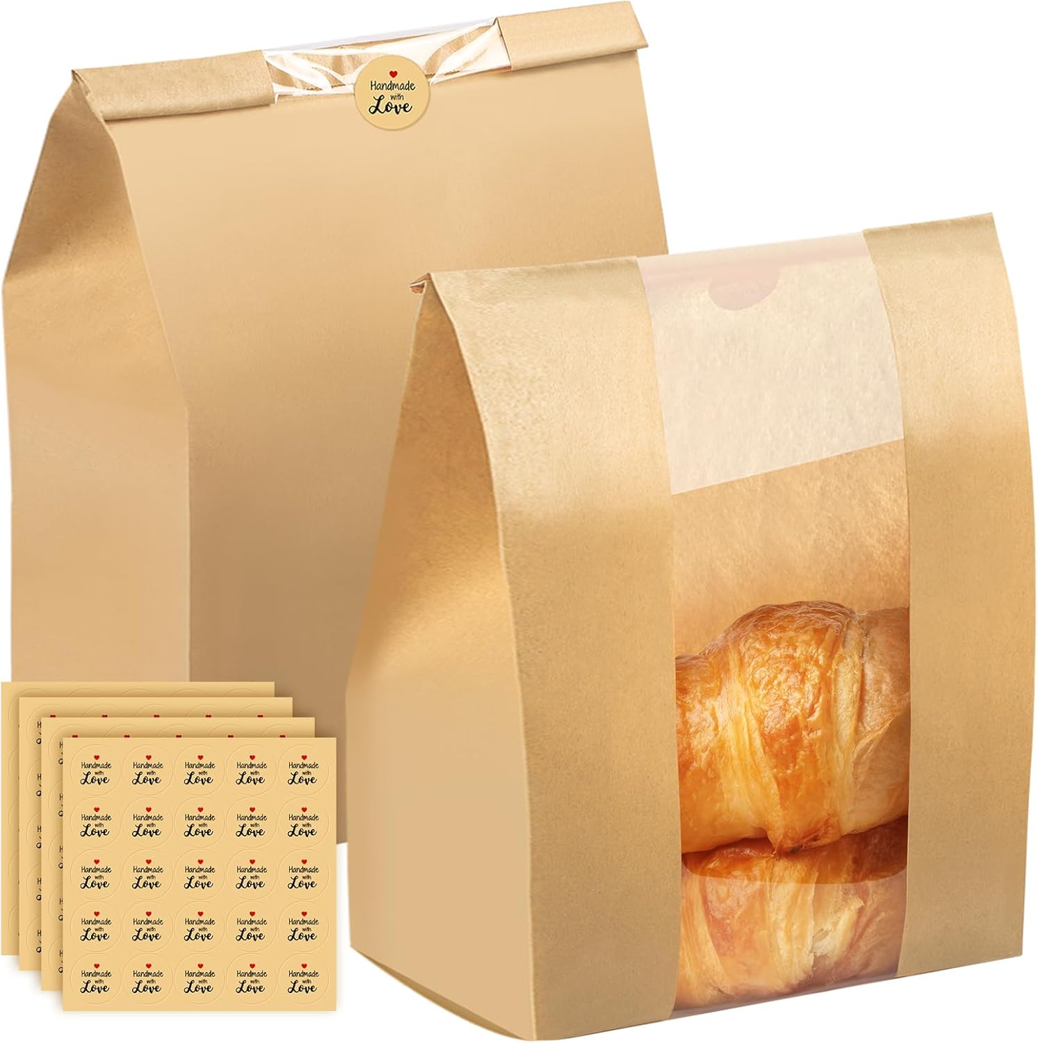 100PCS Paper Bread Bags for Homemade Breads with Stickers