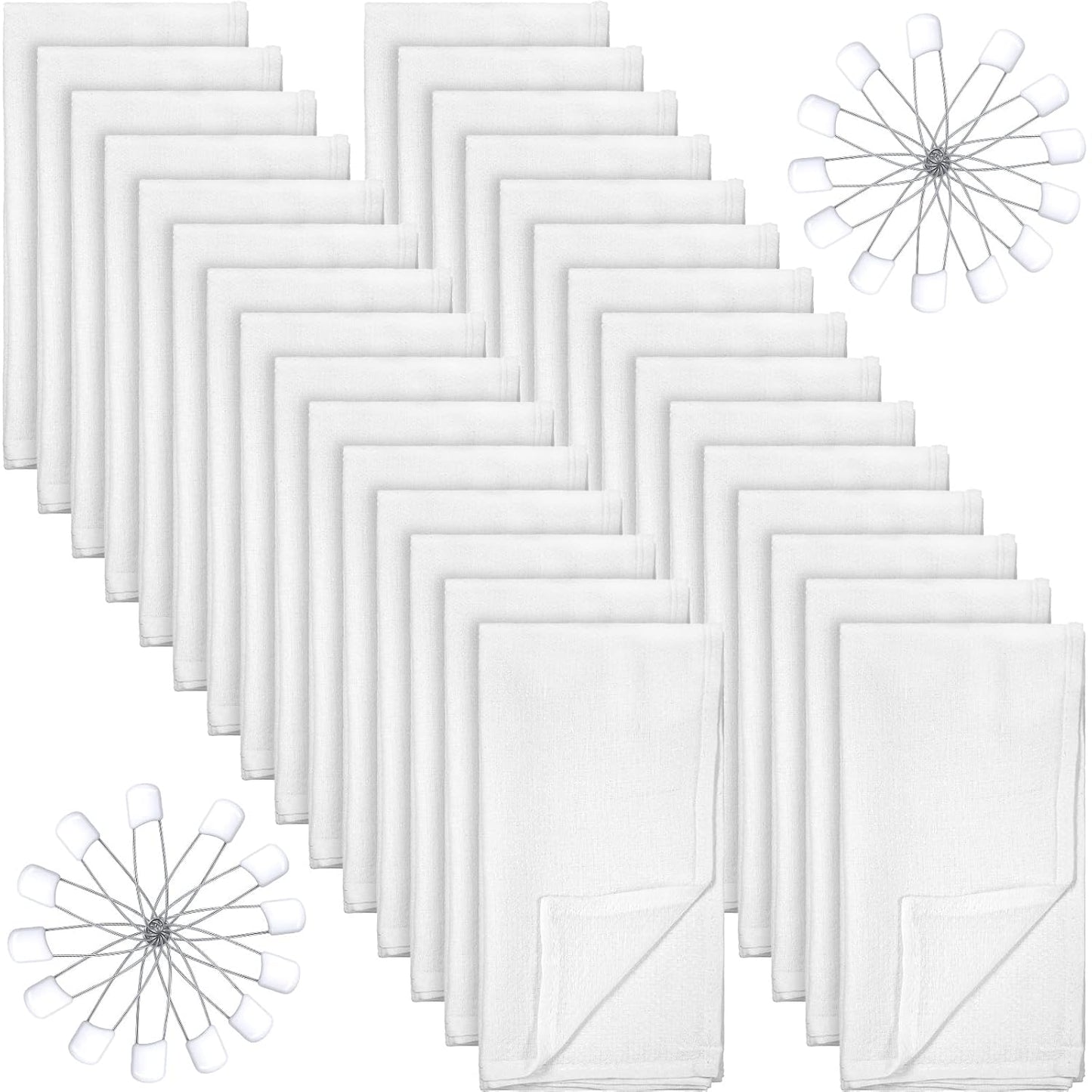 Zomiboo 30 Pack Large Cotton Cloth Diapers with Pins - Reusable & Soft Baby Burp Cloths