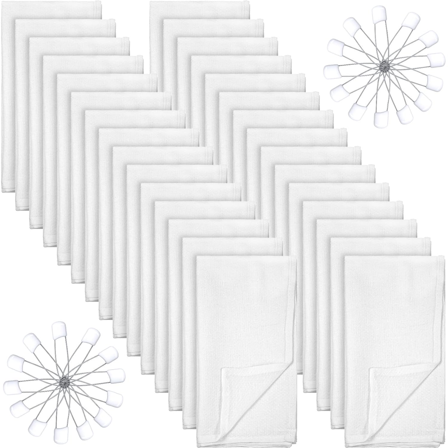 Zomiboo 30 Pack Large Cotton Cloth Diapers with Pins - Reusable & Soft Baby Burp Cloths
