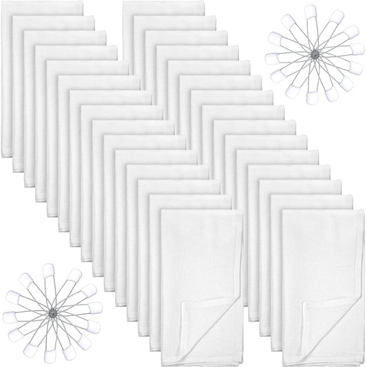 Zomiboo 30 Pack Large Cotton Cloth Diapers with Pins - Reusable & Soft Baby Burp Cloths