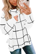 Women Plaid Turtleneck Pullover Sweater - Chunky Checked Knit