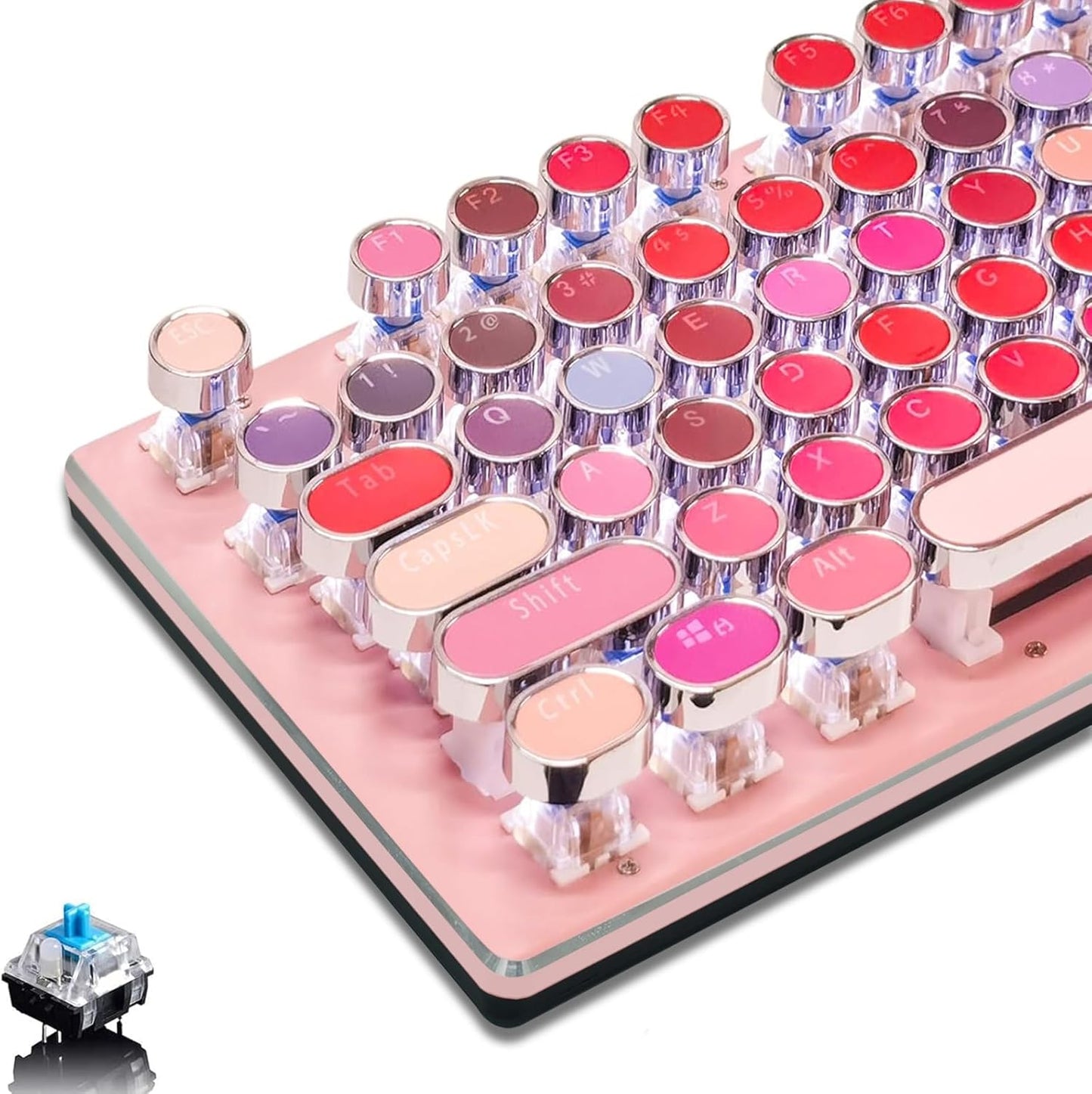 Basaltech Pink Keyboard Typewriter Style with White LED Backlight