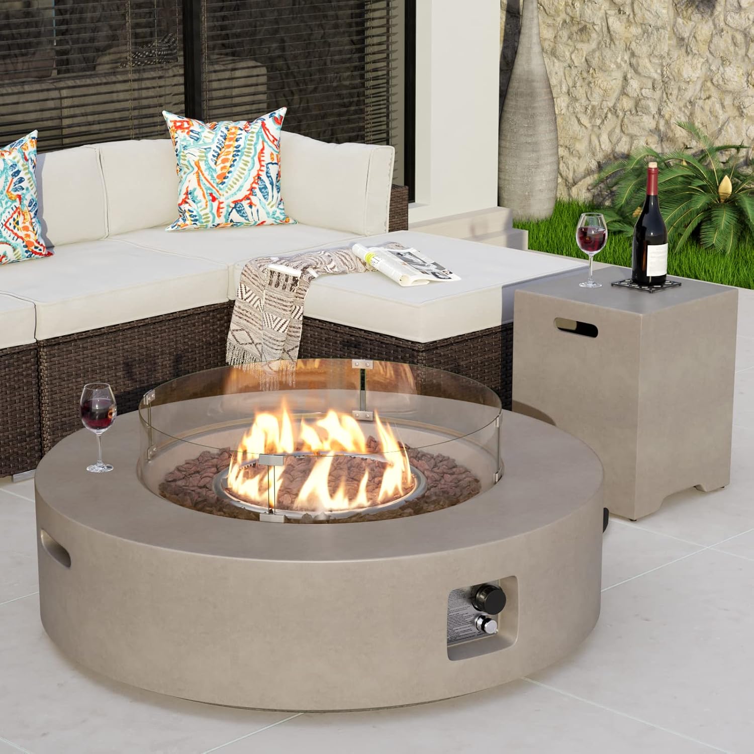 COSIEST 2-Piece Outdoor Propane Firepit Table Set for Garden