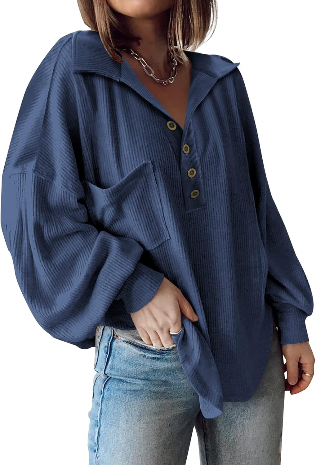BTFBM Womens Fall Fashion Long Sleeve V Neck Tunic Tops