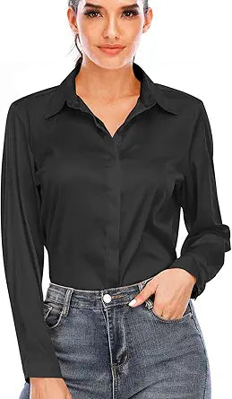 Miqieer Women's Silk Blouse Long Sleeve Casual Office Shirt