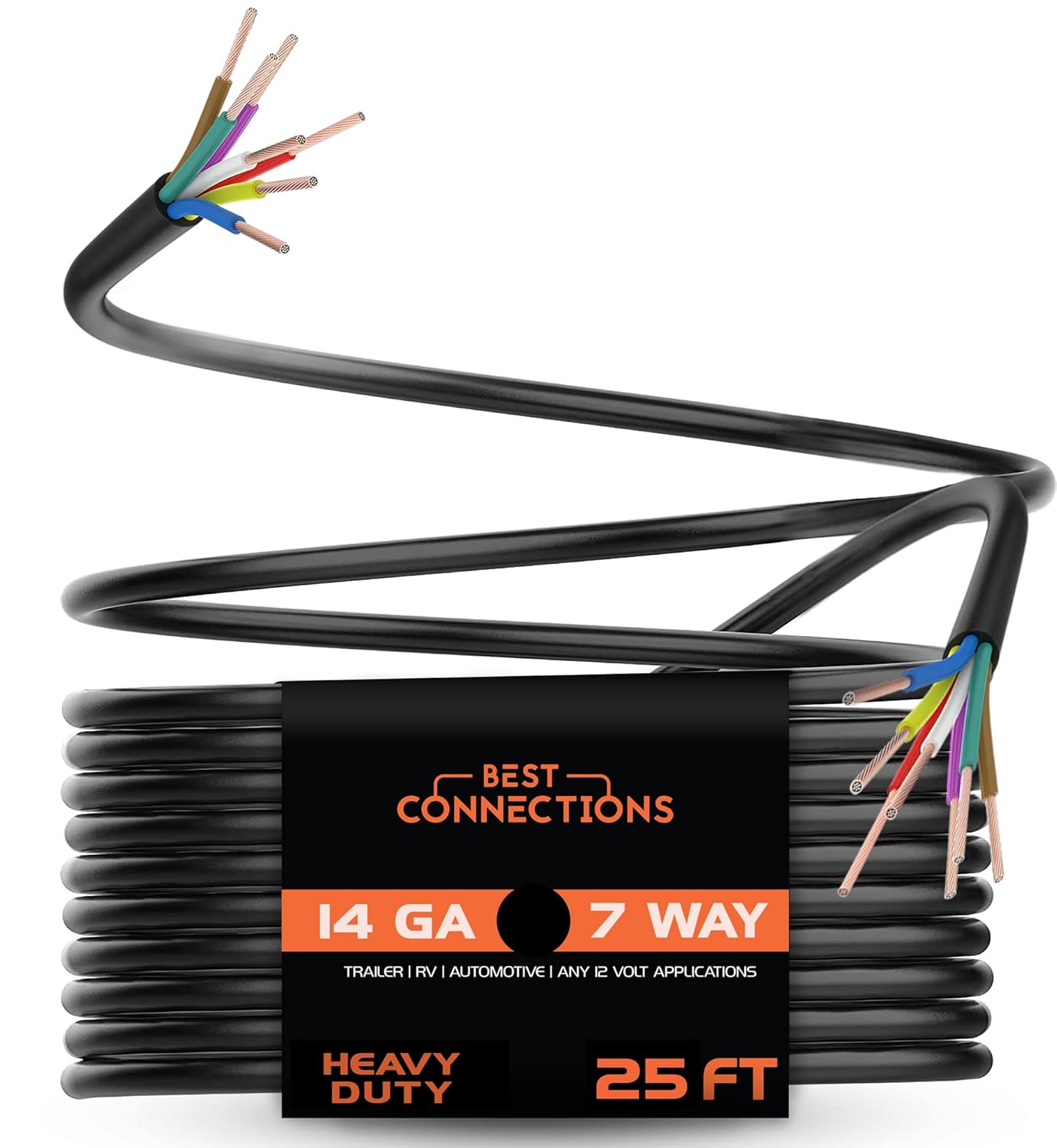 7 Way Trailer Wire 25 Feet Heavy Duty 14 Gauge Insulated Cable