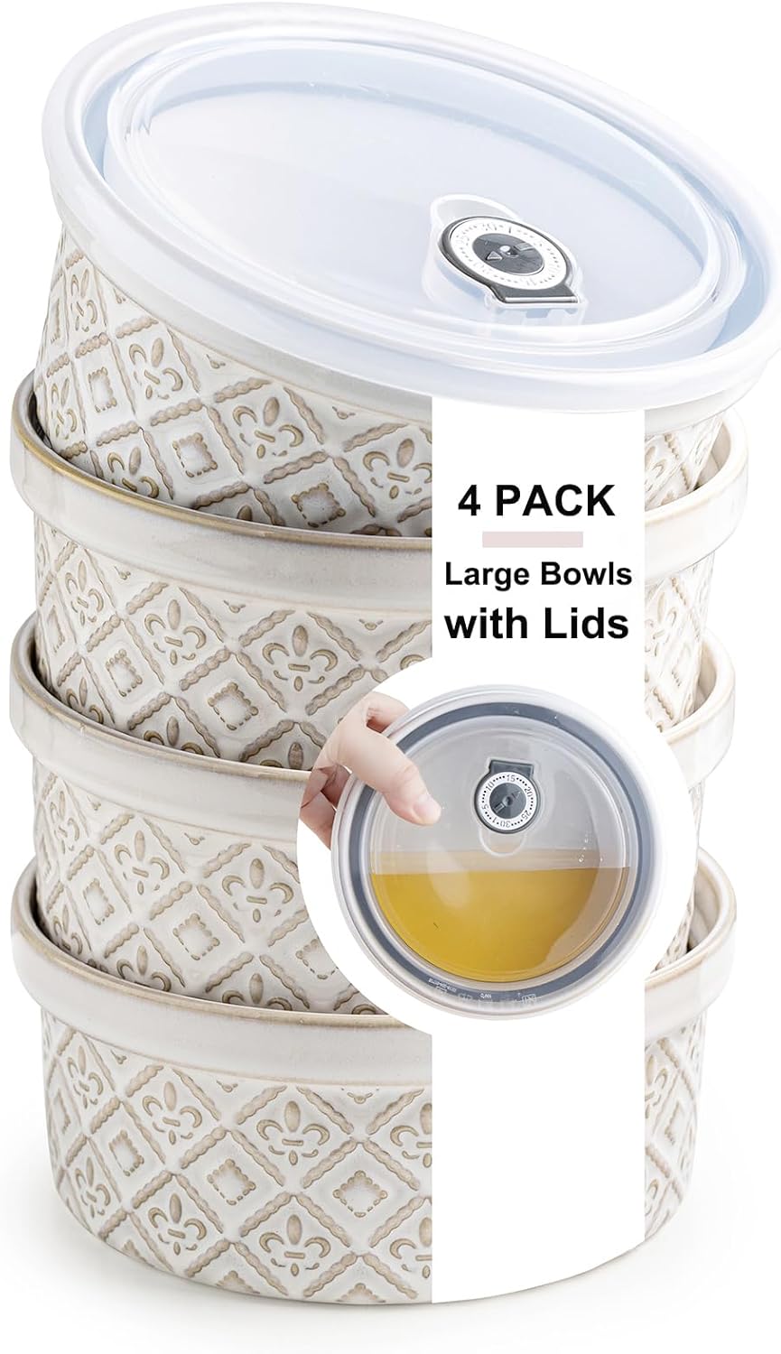 40 Oz Ceramic Airtight Bowls Set of 4 for Every Kitchen Need