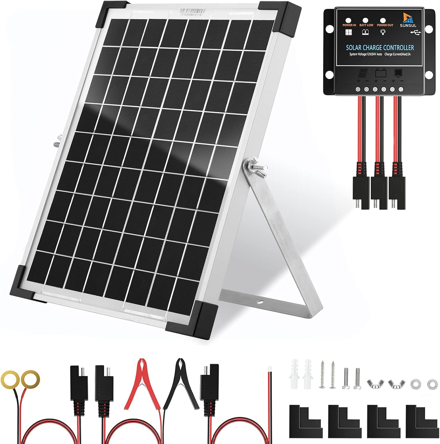 10 Watt 12V Solar Panel Kit with Charge Controller and Mount Rack