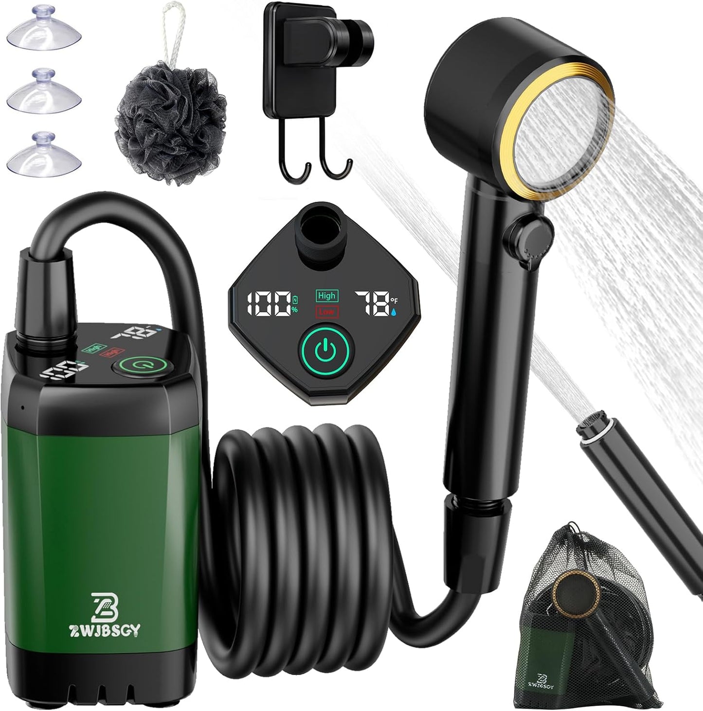 Portable Shower for Camping with Long Runtime and 4 Spray Modes