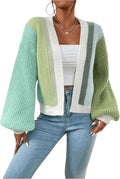 SHENHE Women's Color Block Ribbed Knit Cropped Cardigan - Cozy Fit