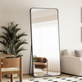 Black Full Length Mirror 66x23 Rounded Corner Floor Mirror - Sleek