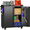 34.3in Black Rolling Garage Storage Cabinet with Pegboard - Locking