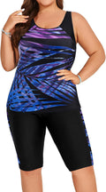 Plus Size Tummy Control Tankini Swimsuit Set - Color Block Tankini