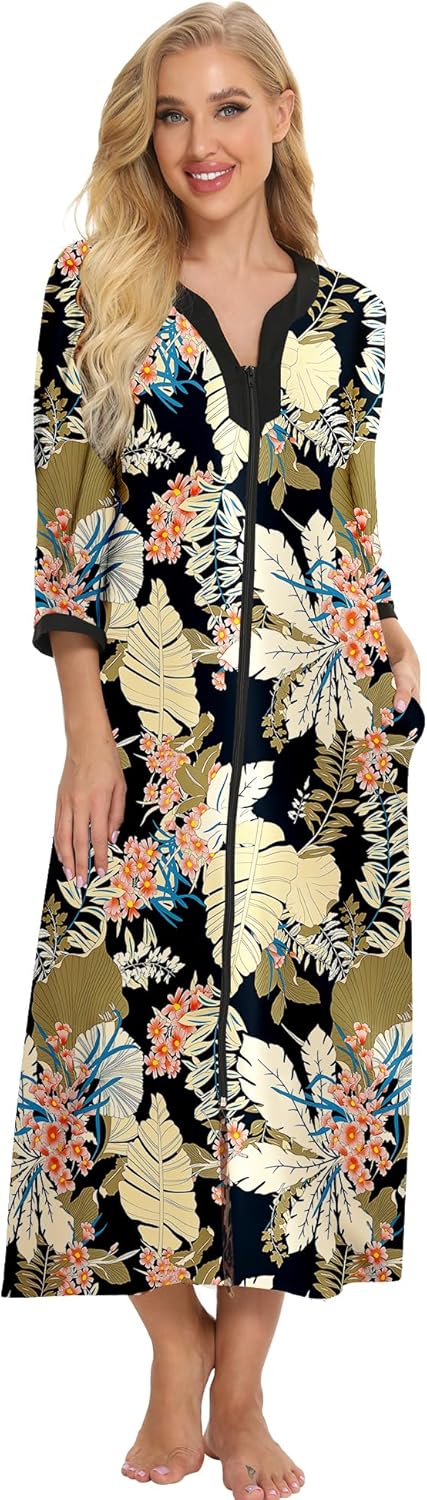 Bloggerlove House Dresses for Women Soft Cotton Zip Up Robes