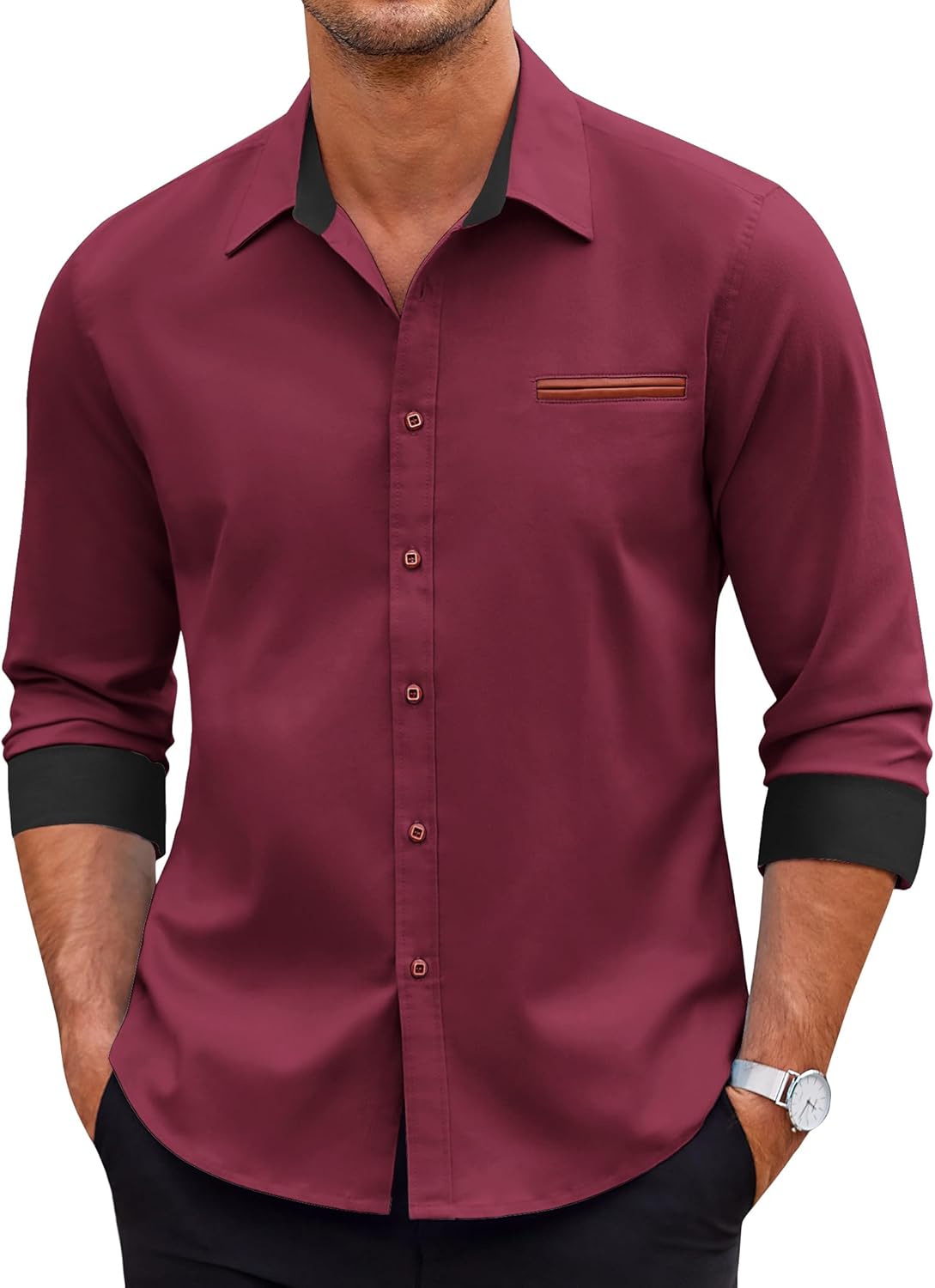 COOFANDY Men's Casual Dress Shirt Long-Sleeve Denim Work Shirt