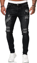 Men's Blue Slim Fit Ripped Stretch Jeans with Side Stripe - Slim Cut