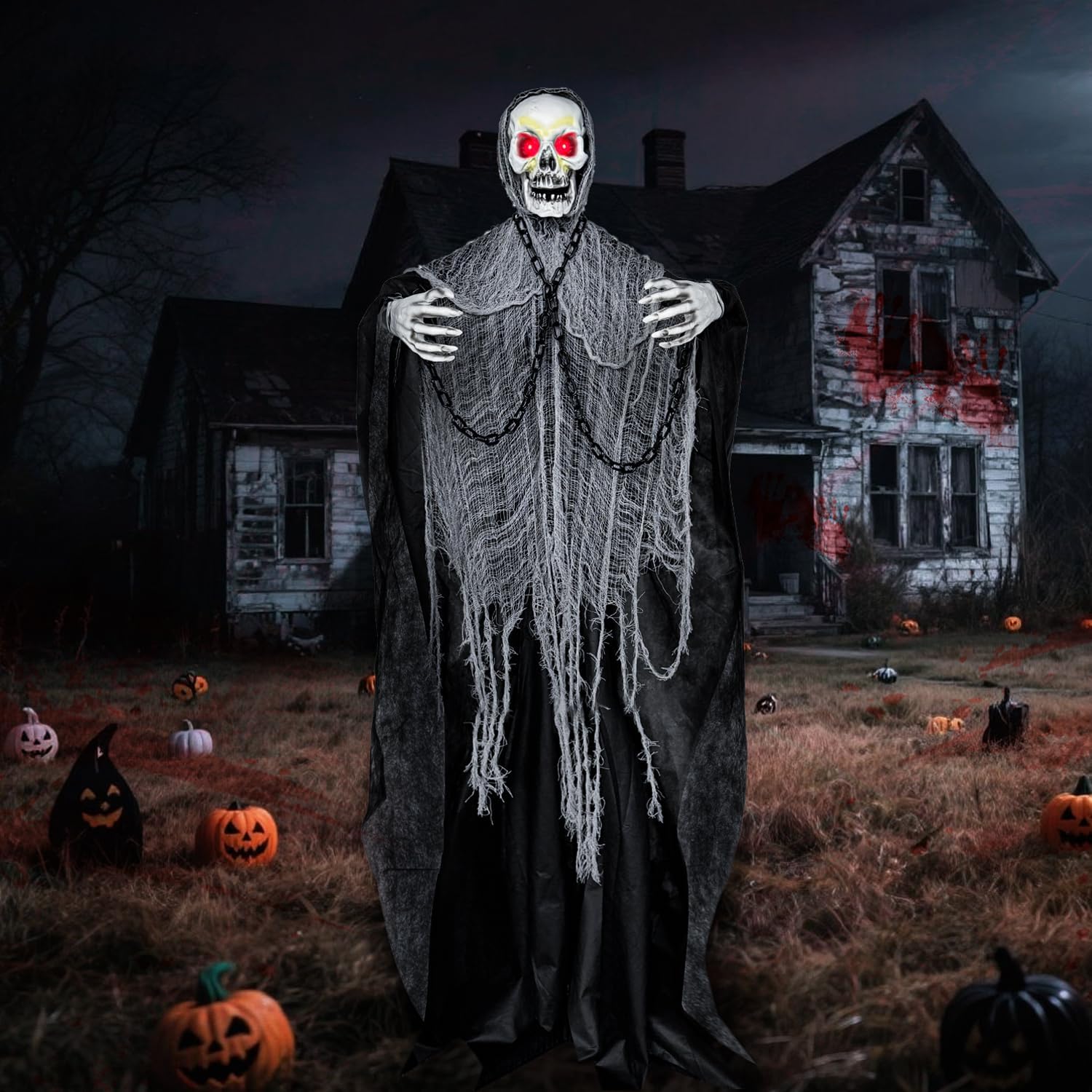 72-Inch Outdoor Halloween Skeleton Animatronics for Spooky Decor
