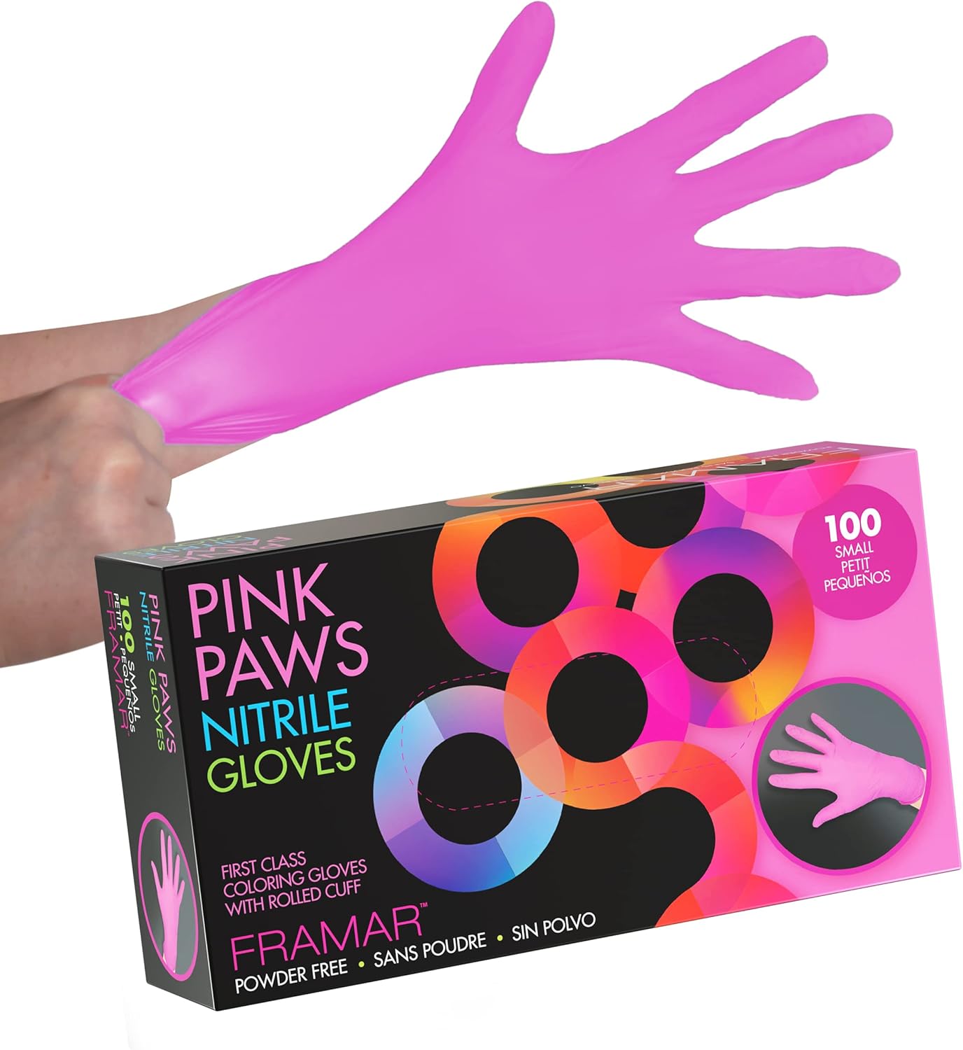 FRAMAR Pink Nitrile Gloves 100 Pk - Latex Free & Durable